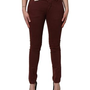 Maroon Mid Waisted Slim Fit Denim Trouser Jeans