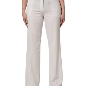 White Mid Waisted Wide Leg Chino Women Trouser Pants