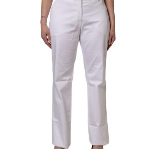 White Mid Waist Straight Chino Women Trouser Pants