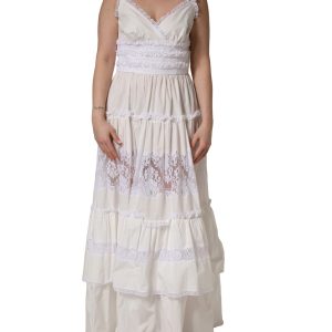 White Cotton Sleeveless Lace Maxi Dress