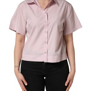 LightPink Cotton Collared Buttoned Blouse  Top