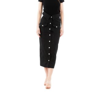 Black Cotton Midi Skirt