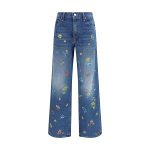 Blue Cotton High-Waisted Jean