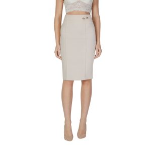 Beige Polyester Midi Skirt