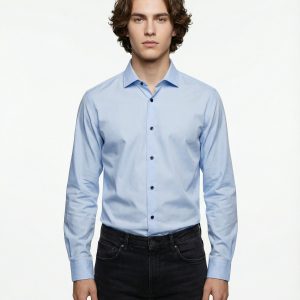 Blue Cotton Dress Shirt
