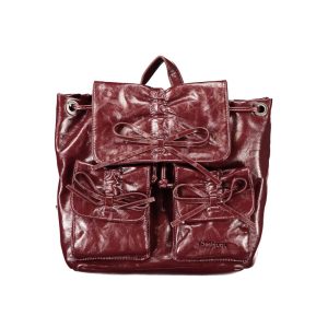 Burgundy Polyurethane Women Backpack