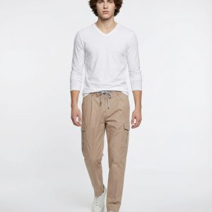Beige Cotton Casual Pants
