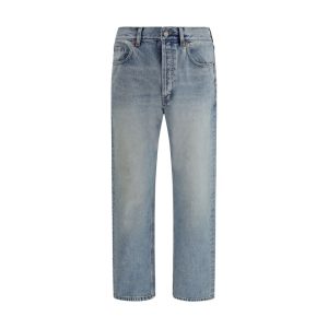 Blue Cotton Straight-Leg Jeans