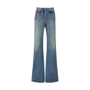 Blue Cotton Flared Jeans