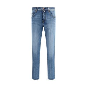 Blue Cotton Cropped Jeans