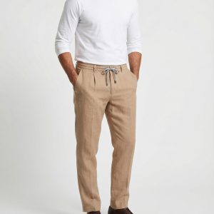 Beige Linen Casual Pants
