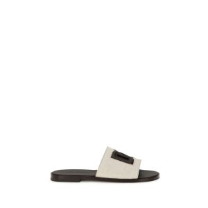 Beige Calf Leather Bos Taurus Flat Sandals