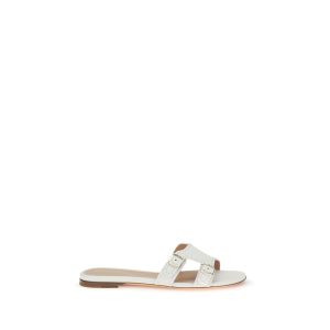 White Calf Leather Bos Taurus Flat Sandals