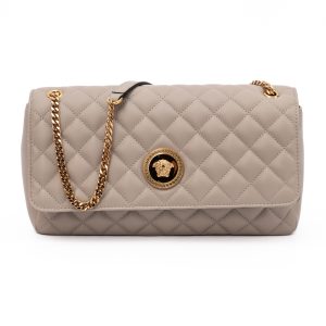 Taupe Quilted Leather Shoulder Strap Bag