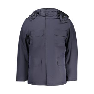 Blue Polyester Men's Parka Jacket