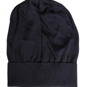 Black Solid Wool Knitted Winter Beanie Cap Hat