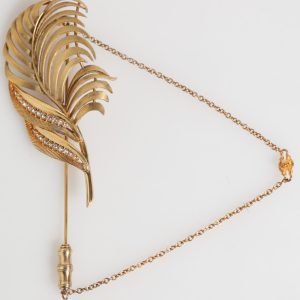 Gold Sterling Silver925 Leaf Embellished Lapel Pin Brooch