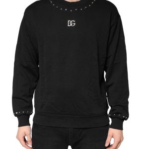 Black Embellished Cotton Sweatshirt Sweater