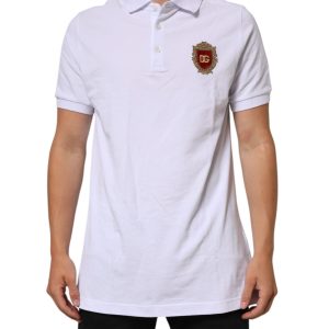 White Cotton Crest Embroidery Polo  T-shirt