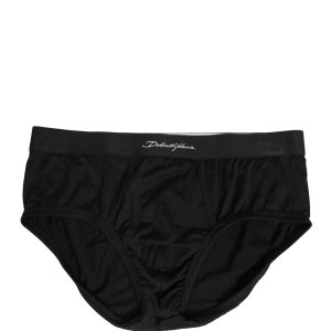 Black Silk Logo Waistband Men Brief Underwear