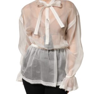 White Silk Cotton Ascot Collar Blouse Top