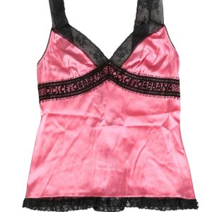 Pink Silk Satin Lace Trim Lingerie Top Sleepwear