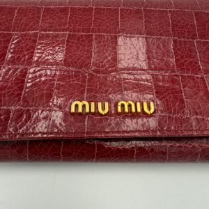 MIU MIU Rosso Crocodile Print Leather Wallet