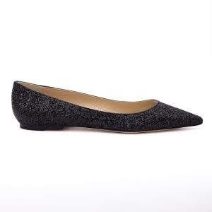 Black Coarse Glitter Fabric Alina Ballet Flat