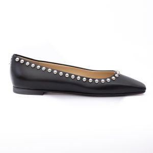 Black Leather Dome Studs Mirele Ballet Flat