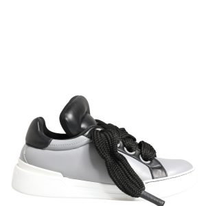 Gray Leather Low Top Lace Up Sneakers Shoes