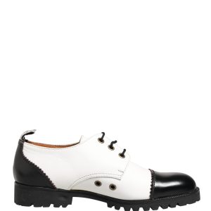 Black White Leather Derby Shoes