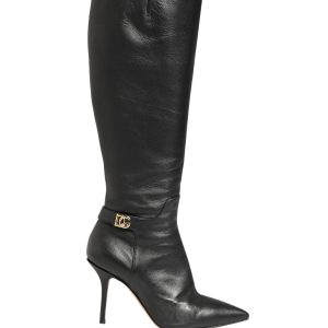 Black Leather Heels Knee High Boots Shoes