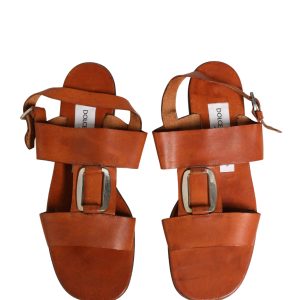 Brown Leather Flat Sandals Shoes