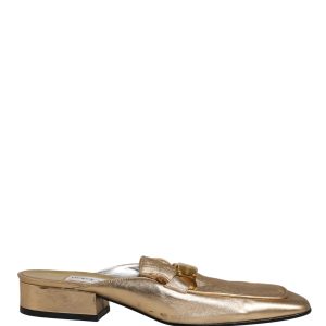 Gold Leather Flats Slides Mule Loafers Shoes