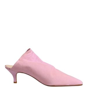 Pink Suede Heel Mule Shoes
