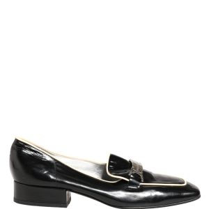 Black Patent Leather Logo Flats Loafers Shoes