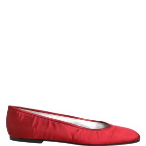 Red Satin Fabric Ballet Slip On Flats Shoes