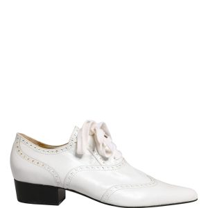 White Leather Brogue Oxford Lace Up Shoes