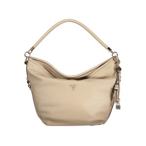 Beige Polyurethane Women Handbag
