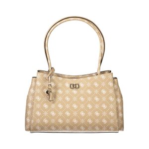Beige Polyurethane Women Handbag