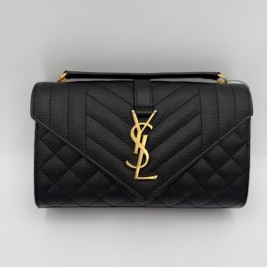 SAINT LAURENT ENVELOPE SMALL in Black Grained Leather Handbag