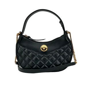Versace Quilted Black Leather Half Moon Chain Crossbody Bag