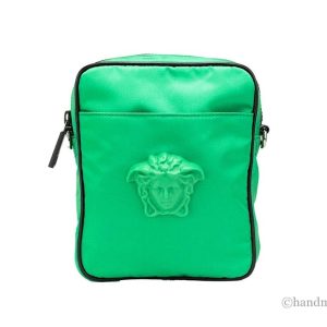 Versace Small Bright Green Nylon Fabric Medusa Crossbody Messenger Bag Purse