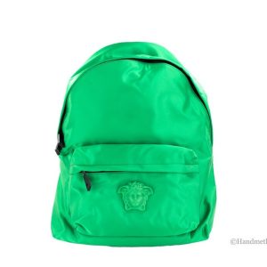 Versace Large Bright Green Nylon Fabric Medusa Shoulder Backpack Bookbag