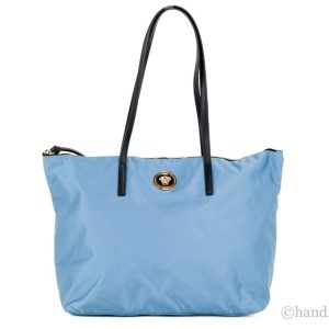 Versace Portuna Medusa Medium Cornflower Blue Nylon Leather Tote Bag Purse