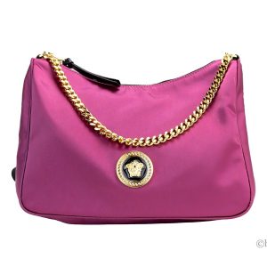 Versace Small Dahlia Nylon Fabric Medusa Pendant Crossbody Shoulder Purse Bag