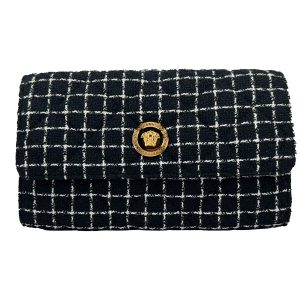 Versace Wallet On A Chain Fabric Black Crossbody Bag