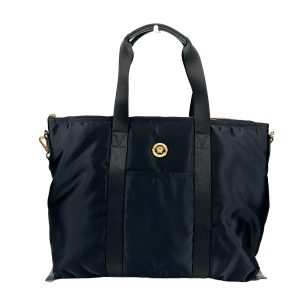Versace Black Nylon Fabric La Medusa Shoulder Tote Bag