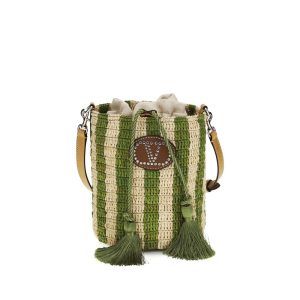 Bicolor Raffia Backet Bag