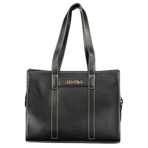 Black Polyurethane Women's Bag with Shoulder Straps and Pockets